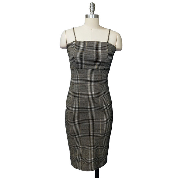 Vintage 90s to Y2K Tweed Sleeveless Midi Sheath Dress Size S Plaid Wiggle Retro - Picture 1 of 7